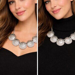 NWT - Ann Taylor Silver Hammered Tone Chunky Necklace with Rhinestone Accent